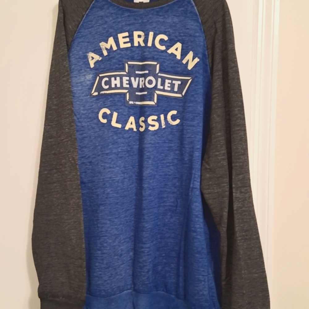 Chevrolet Men's Blue and Gray Long Sleeve Tee
